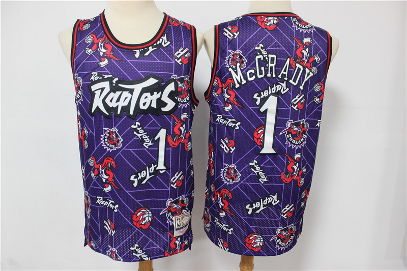 Men Toronto Raptors #1 Mccrady Purple Throwback NBA Jerseys Print